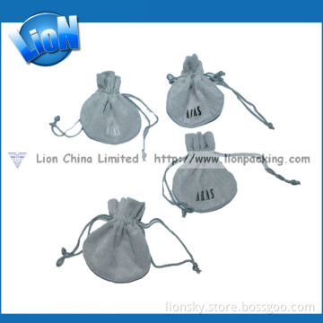 Grey Round Velvet Pouch Drawstring Bags
